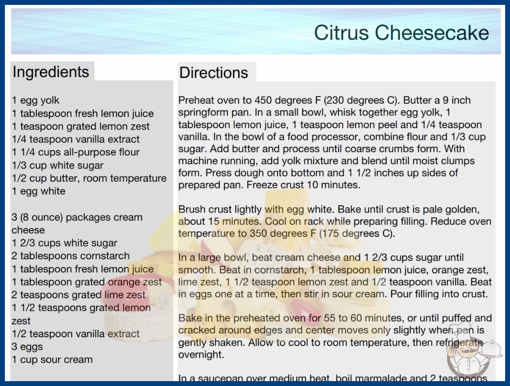 Citrus Cheesecake Recipe