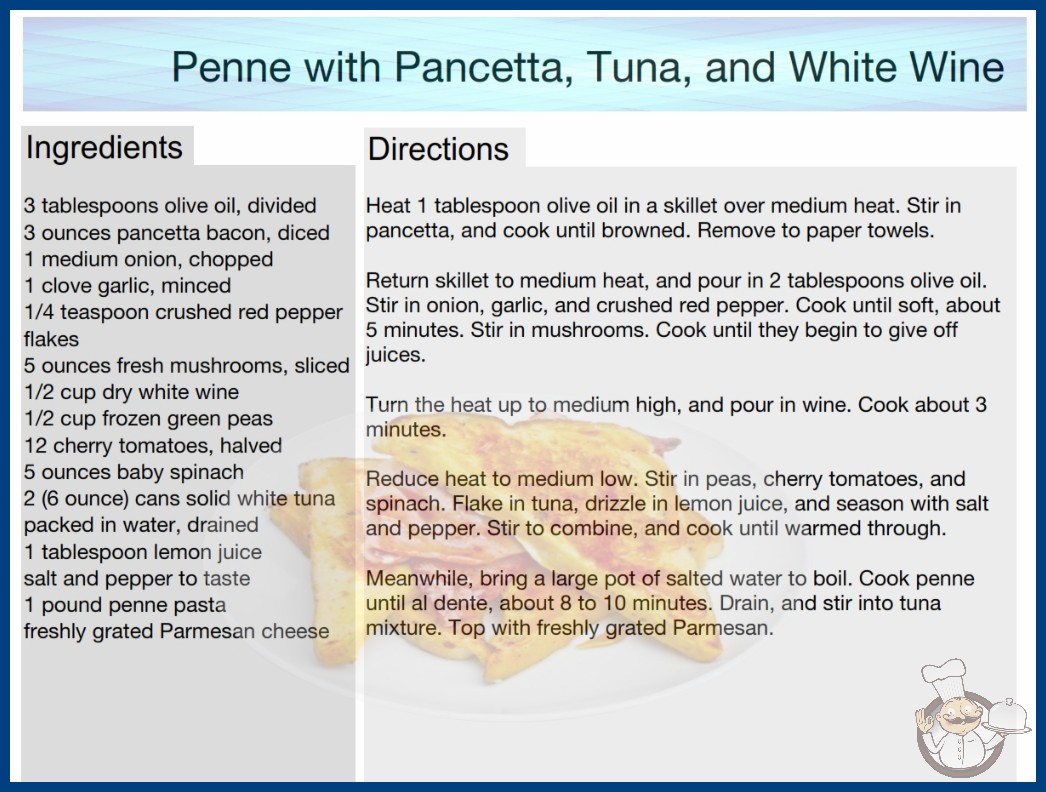 Penne with Pancetta, Tuna, and White Wine