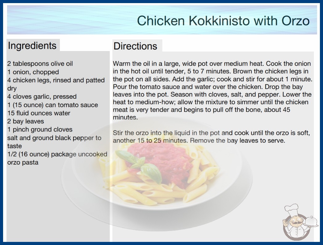 Chicken Kokkinisto with Orzo Recipe